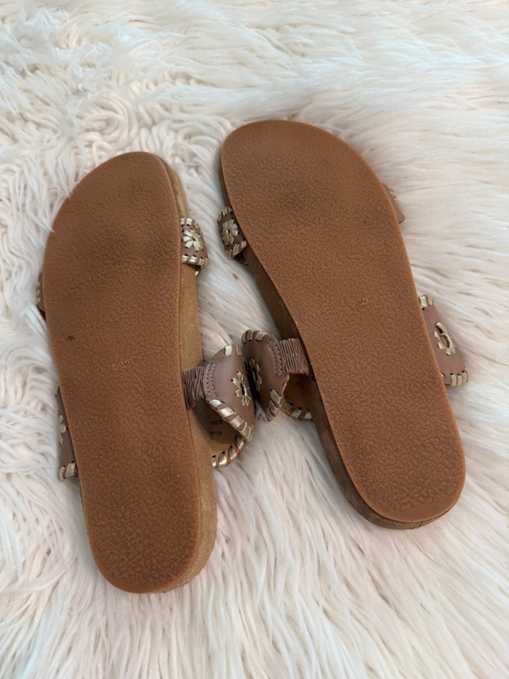 Jack Rogers Tan/Brown Leather Circle-Embellished Slide Sandals size 8.5 - Picture 4 of 8